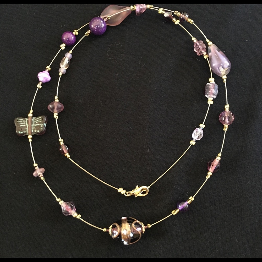 🦋 Purple Glass Beaded Necklace